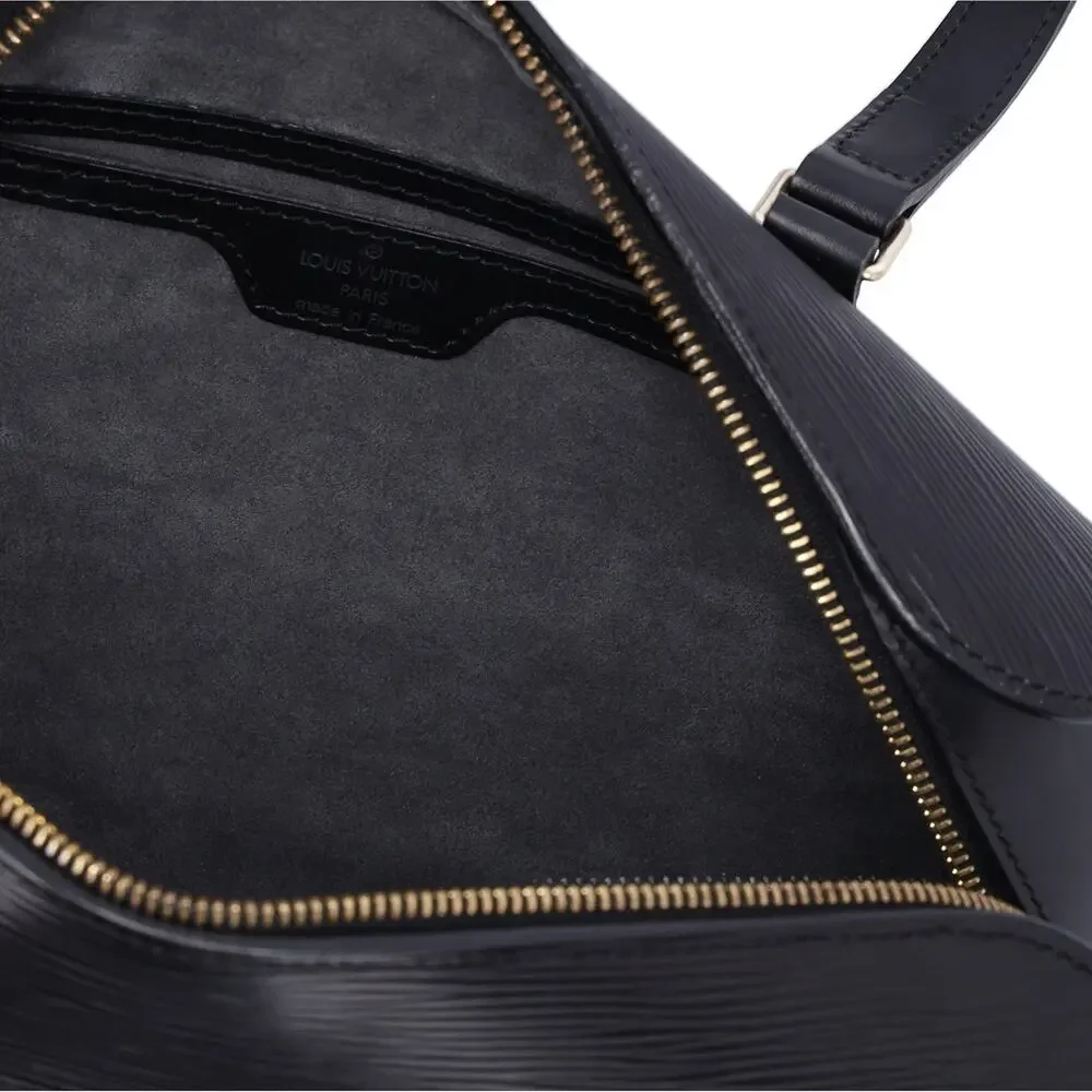 Louis Vuitton Soufflot Epi Handbag M52222 Black Leather LV logo Engraved